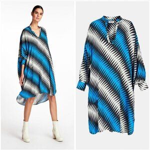 Essentiel Antwerp Blue Geometric Print Draped Tunic Dress Women's size S